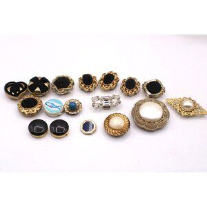 Lot Vtg Button Covers Crafts Sewing Jewelry Lot Faux Pearl Velvet Stones Mixed
